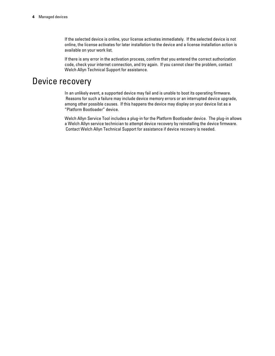 Device recovery | Welch Allyn Connex Vital Signs Monitor PMP Tab Instructions - Quick Reference Guide User Manual | Page 8 / 24