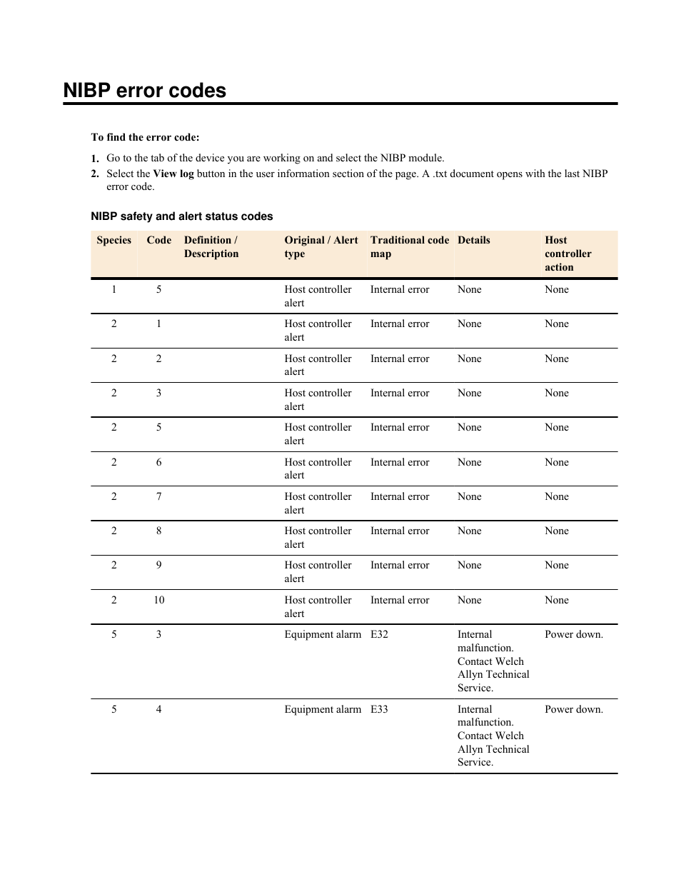 Nibp error codes | Welch Allyn Connex Vital Signs Monitor Calibration/Verification Module Notes - Quick Reference Guide User Manual | Page 2 / 9