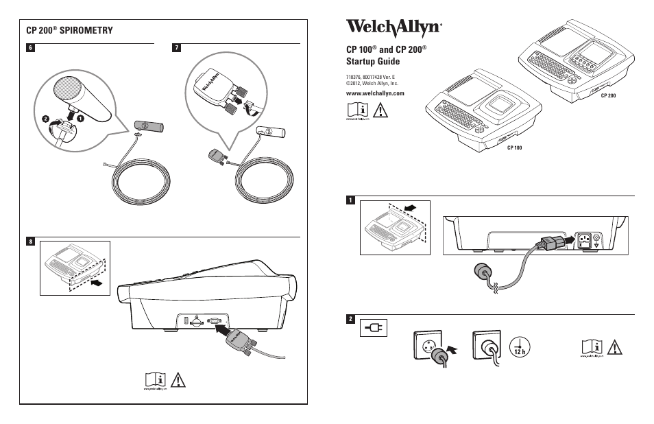 Welch Allyn CP 200 Resting Electrocardiograph, CP100/CP200 Quick Start Guide - Quick Reference Guide User Manual | 2 pages