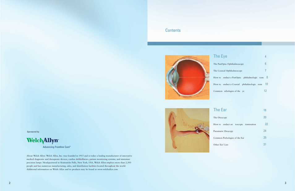 Contents the eye, The ear | Welch Allyn A Guide To The Use Of Diagnostic Instruments In Eye And Ear Examinations - Quick Reference Guide User Manual | Page 2 / 16