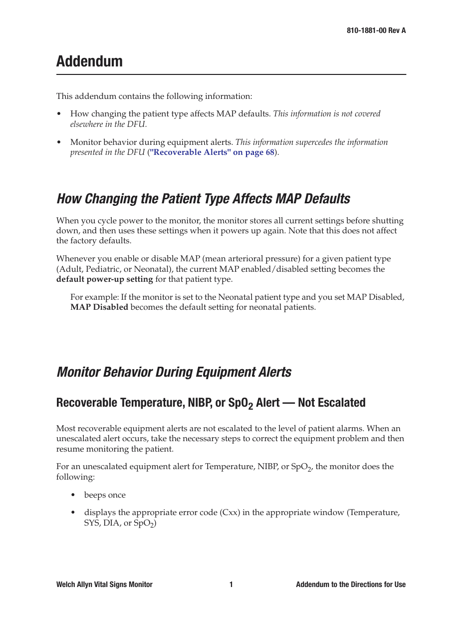 Welch Allyn VSM300 Addendum To - Quick Reference Guide User Manual | 2 pages