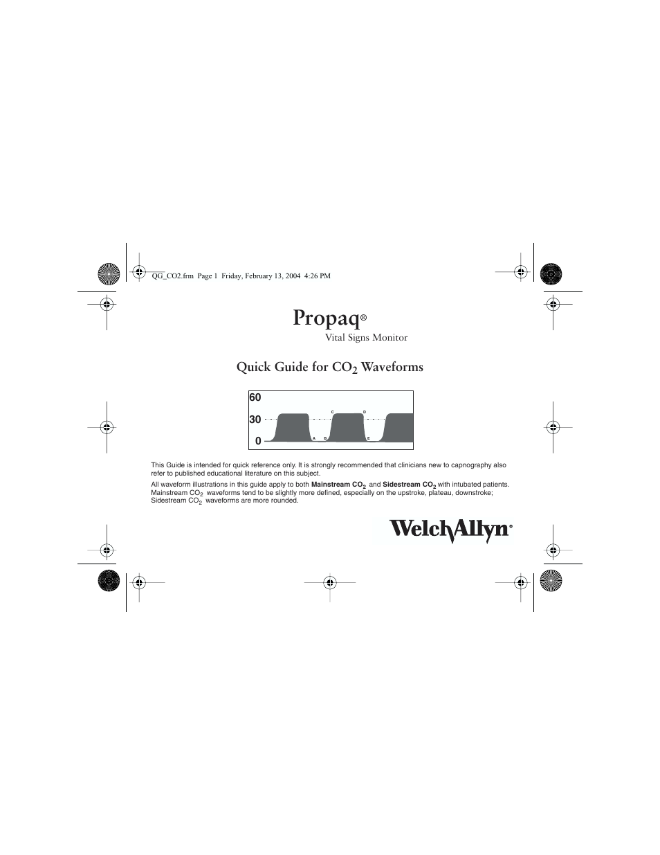 Welch Allyn Propaq Quick Start Guide For Co2 Waveforms - Quick Reference Guide User Manual | 8 pages