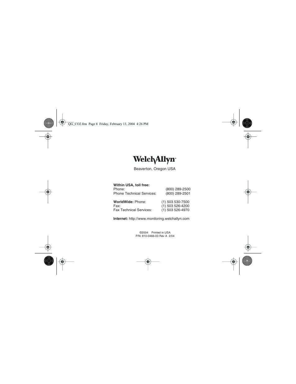 Welch Allyn Propaq Quick Start Guide For Co2 Waveforms - Quick Reference Guide User Manual | Page 8 / 8