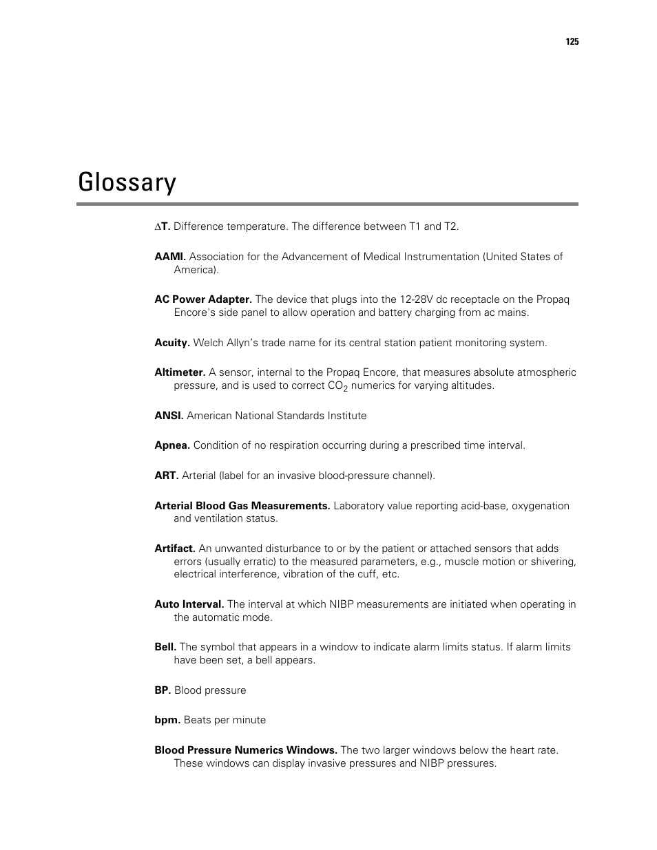 Glossary | Welch Allyn Vital Signs Monitor, Propaq Encore - Quick Reference Guide User Manual | Page 131 / 144