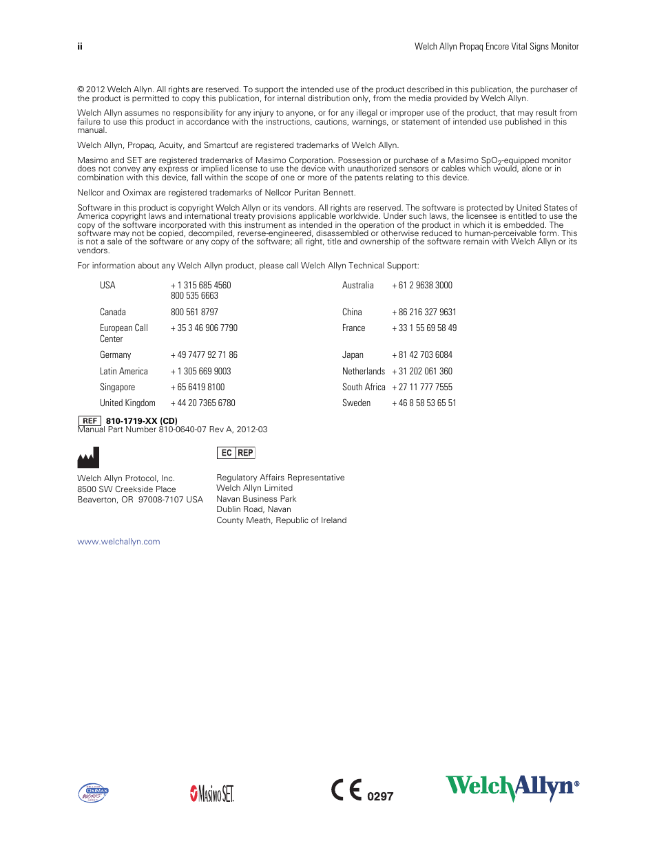 Welch Allyn Vital Signs Monitor, Propaq Encore - Quick Reference Guide User Manual | Page 2 / 144