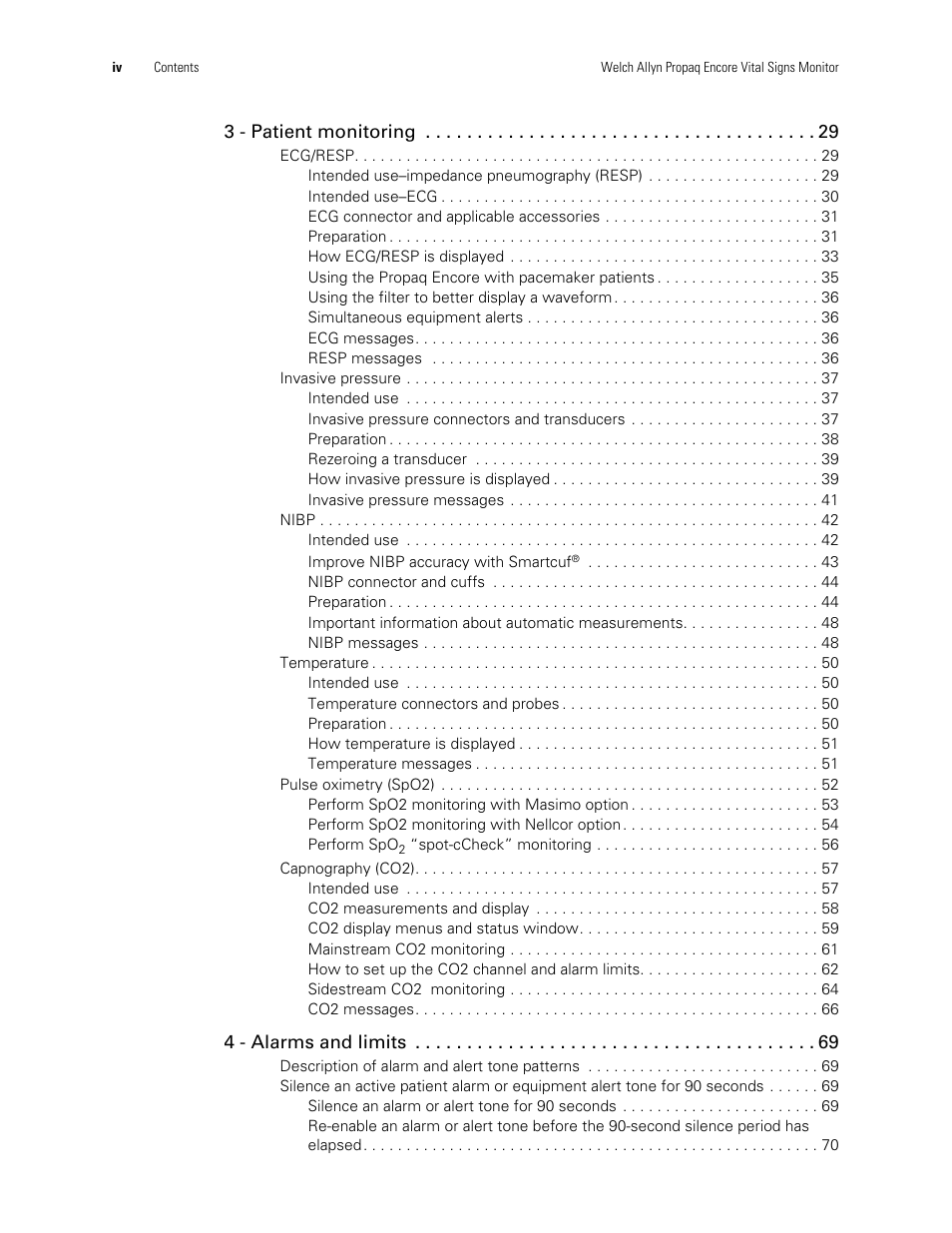 Welch Allyn Vital Signs Monitor, Propaq Encore - Quick Reference Guide User Manual | Page 4 / 144