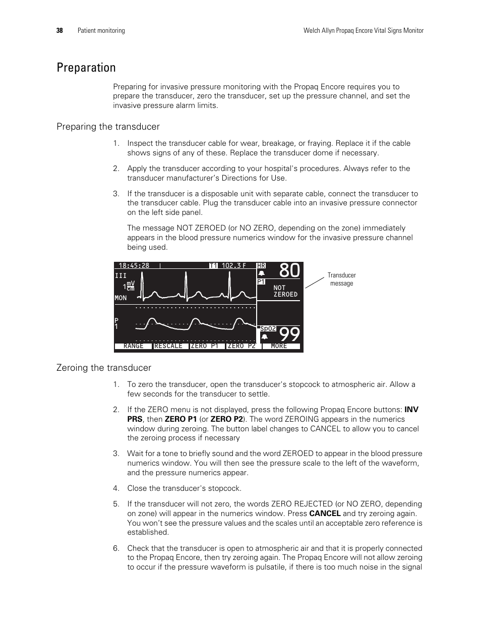 Preparation | Welch Allyn Vital Signs Monitor, Propaq Encore - Quick Reference Guide User Manual | Page 44 / 144