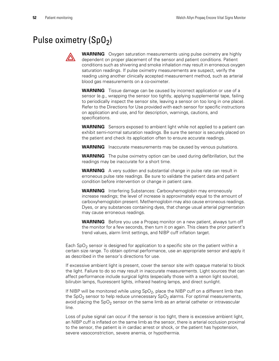 Pulse oximetry (spo2), Pulse oximetry (spo | Welch Allyn Vital Signs Monitor, Propaq Encore - Quick Reference Guide User Manual | Page 58 / 144