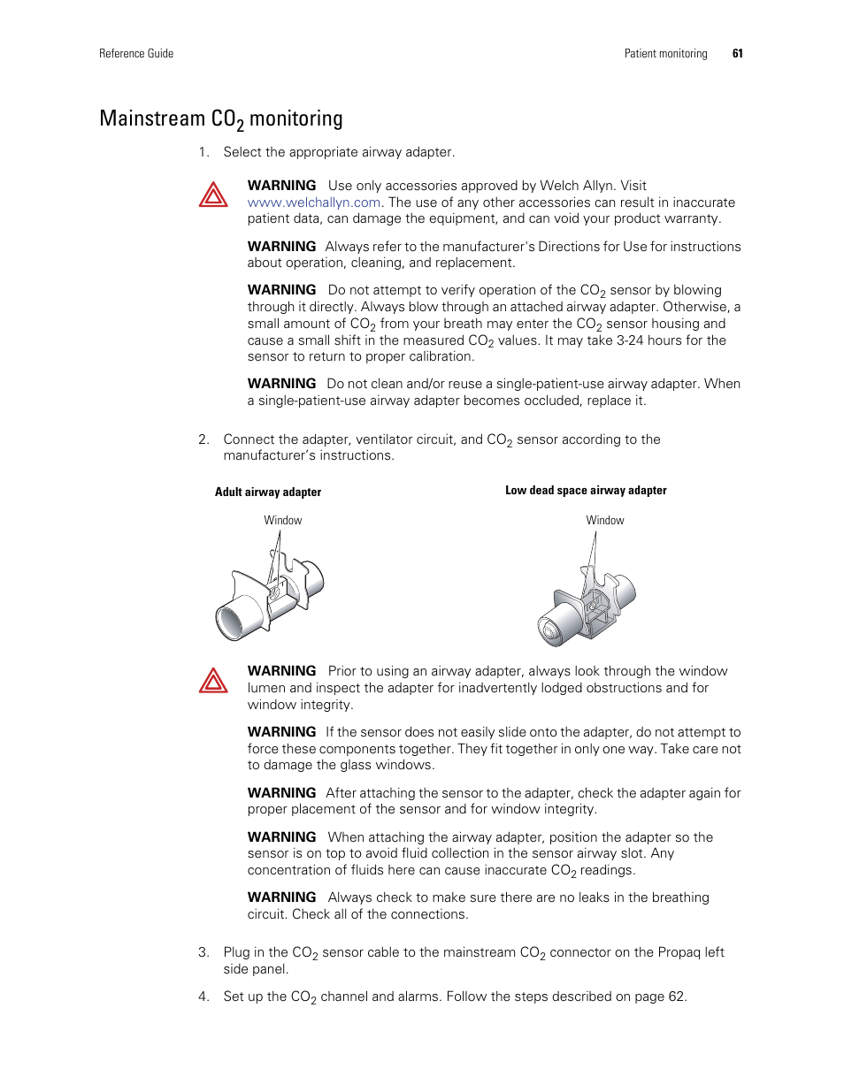 Mainstream co2 monitoring, Mainstream co, Monitoring | Welch Allyn Vital Signs Monitor, Propaq Encore - Quick Reference Guide User Manual | Page 67 / 144