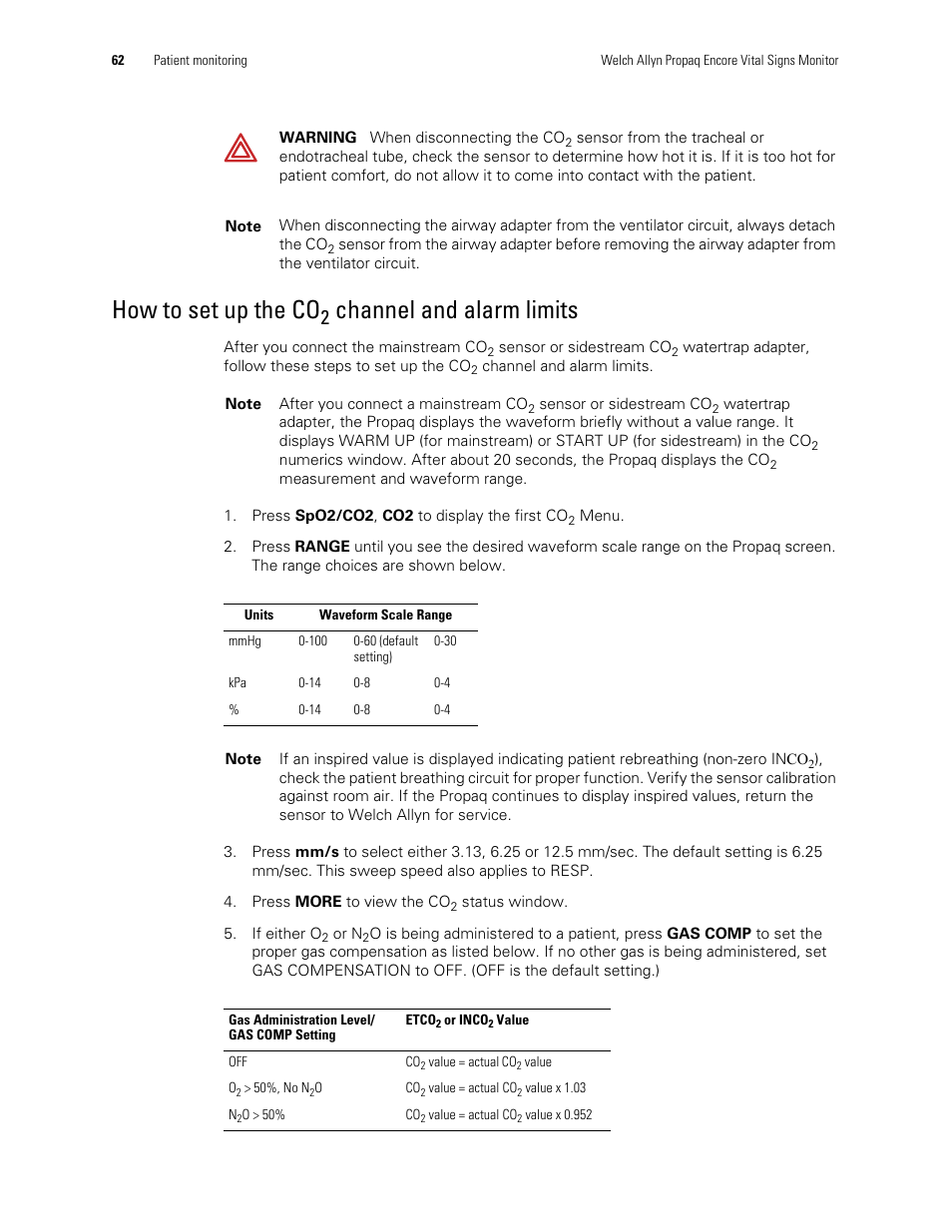 How to set up the co2 channel and alarm limits, How to set up the co, Channel and alarm limits | Welch Allyn Vital Signs Monitor, Propaq Encore - Quick Reference Guide User Manual | Page 68 / 144