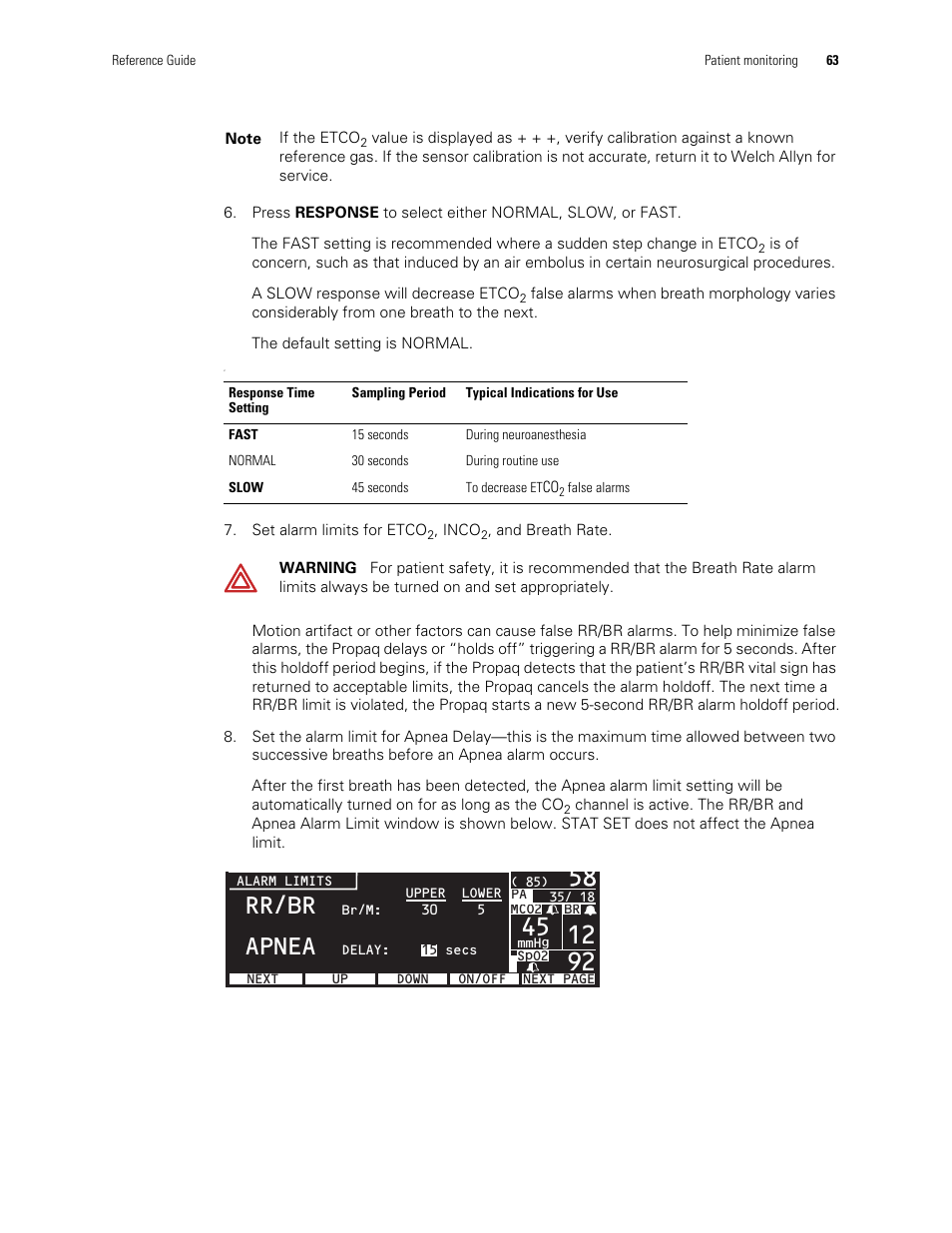 Rr/br apnea | Welch Allyn Vital Signs Monitor, Propaq Encore - Quick Reference Guide User Manual | Page 69 / 144
