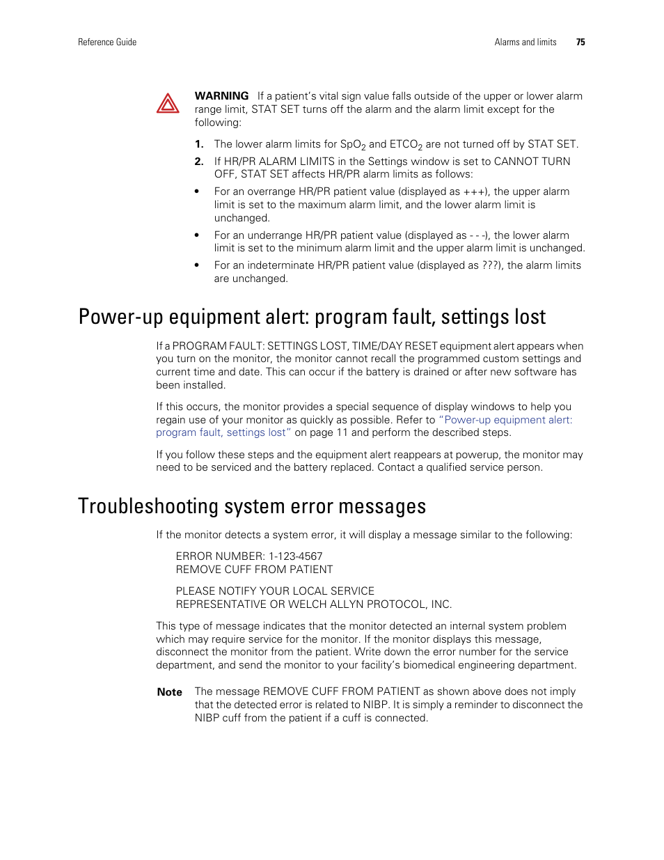 Troubleshooting system error messages | Welch Allyn Vital Signs Monitor, Propaq Encore - Quick Reference Guide User Manual | Page 81 / 144