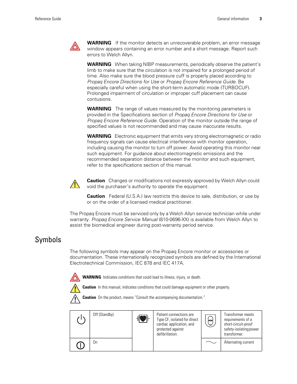 Symbols | Welch Allyn Vital Signs Monitor, Propaq Encore - Quick Reference Guide User Manual | Page 9 / 144
