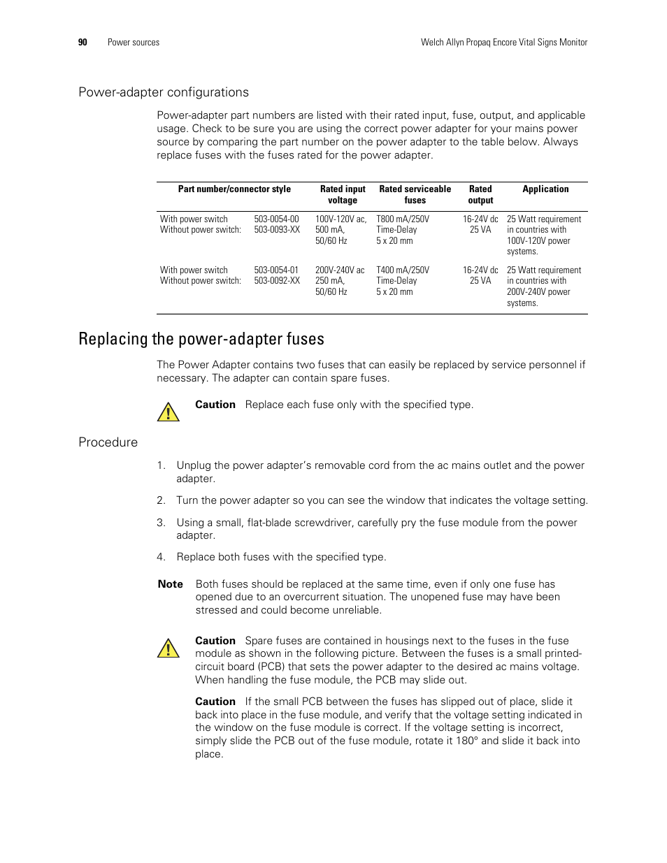 Replacing the power-adapter fuses | Welch Allyn Vital Signs Monitor, Propaq Encore - Quick Reference Guide User Manual | Page 96 / 144