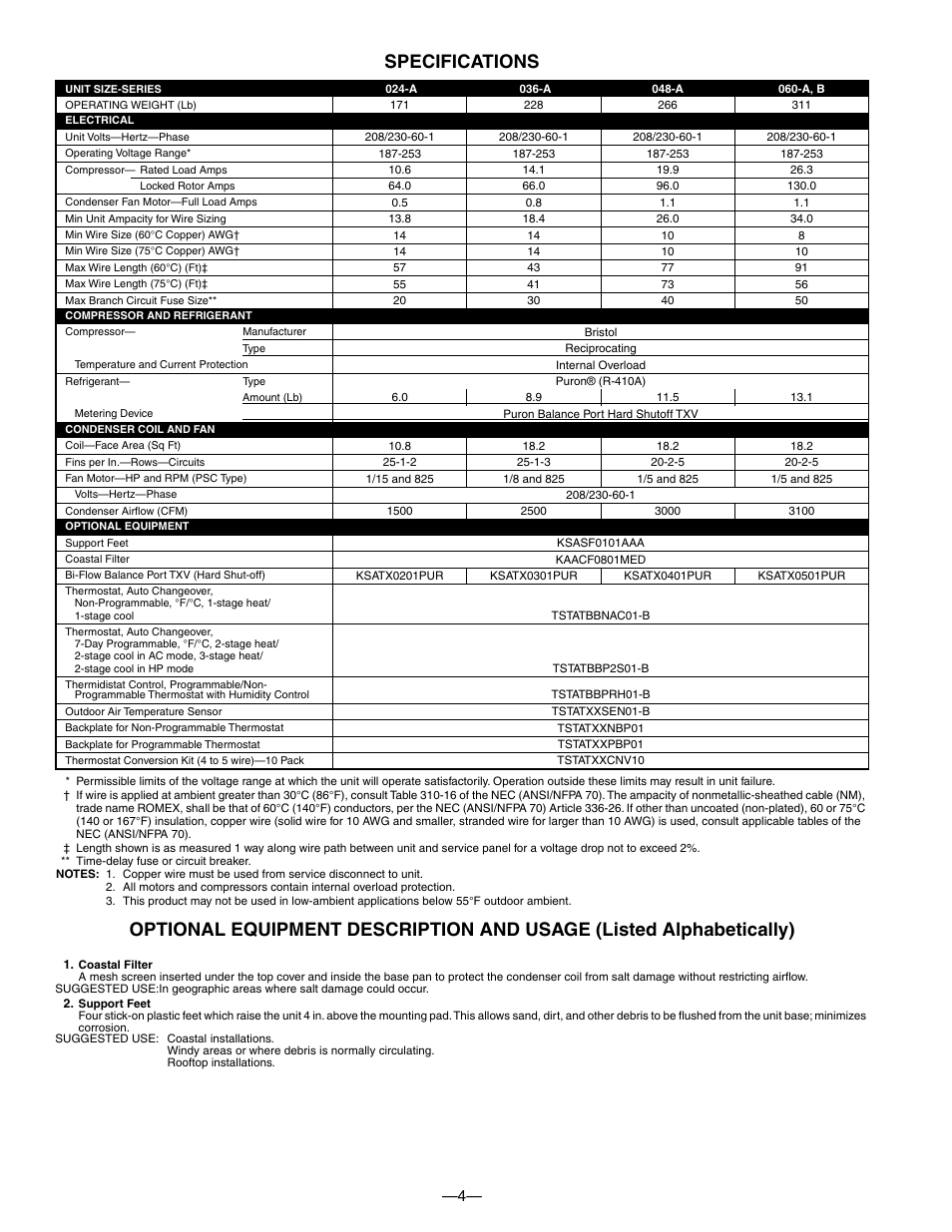 Specifications | Bryant PURON PLUS 598B User Manual | Page 4 / 40