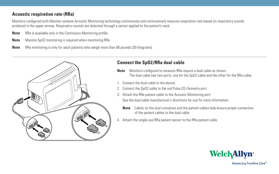 Welch Allyn Connex Vital Signs Monitor RRa - Quick Reference Guide User Manual | 2 pages