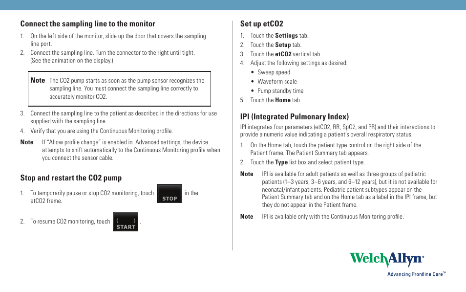 Welch Allyn Connex Vital Signs Monitor CO2 - Quick Reference Guide User Manual | 2 pages