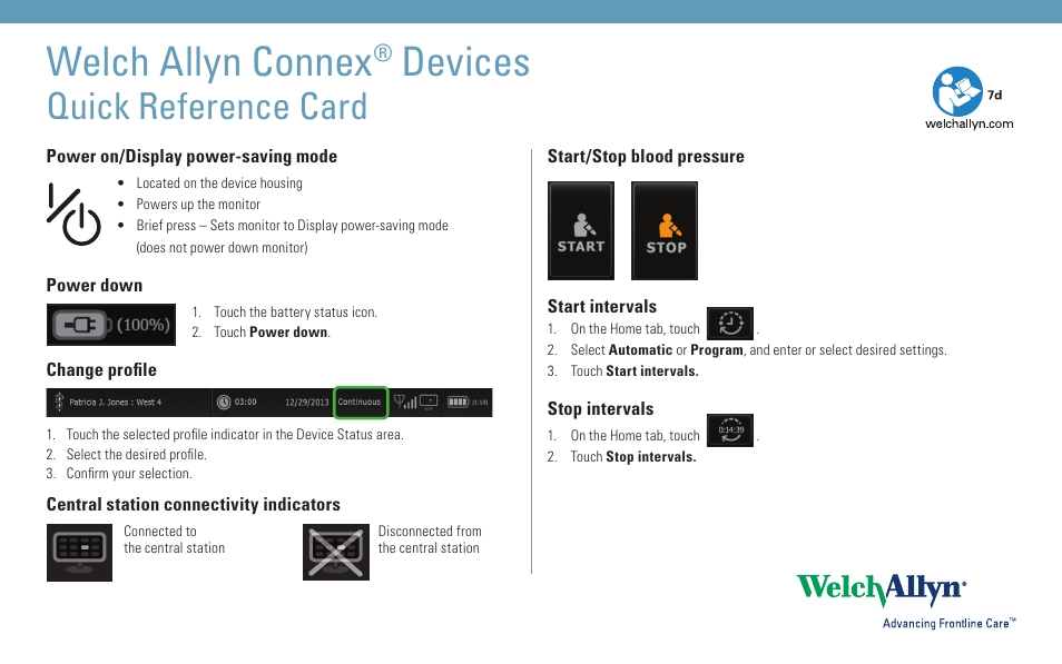 Welch Allyn Connex Vital Signs Monitor Base Set - Quick Reference Guide User Manual | 4 pages