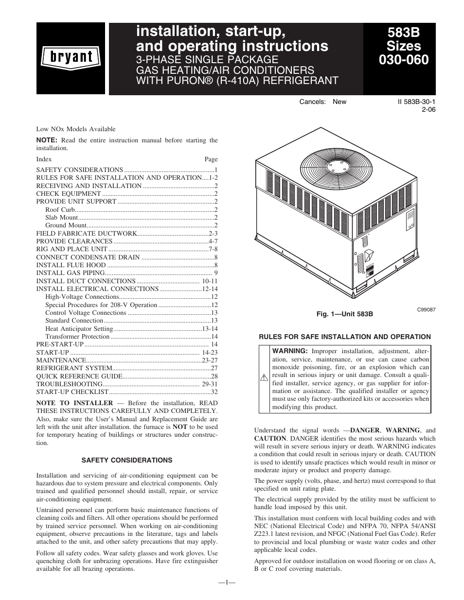 Bryant R-410A 583B User Manual | 30 pages