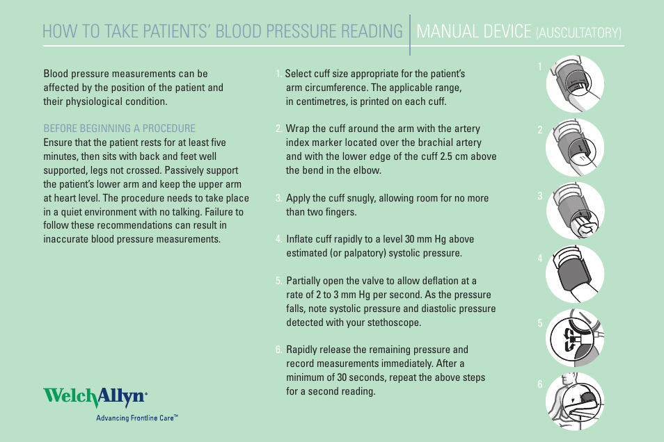 Welch Allyn How to take Patients Blood Pressure Reading - Quick Reference Guide User Manual | 2 pages