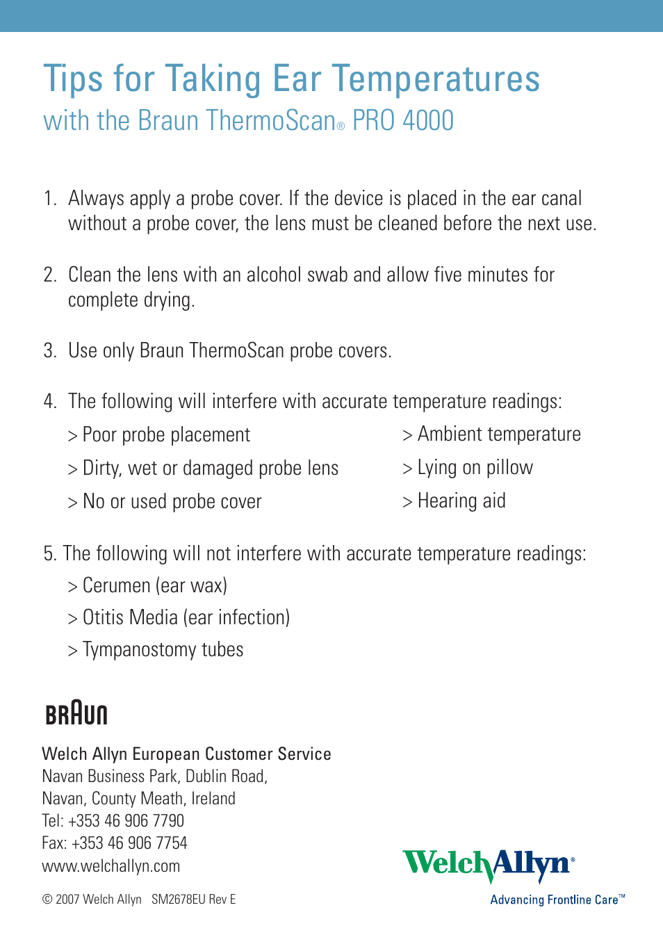 Tips for taking ear temperatures, With the braun thermoscan, Pro 4000 | Welch Allyn Tips for taking Ear Temperature with the Braun ThermoScan Pro4000 - Quick Reference Guide User Manual | Page 2 / 2