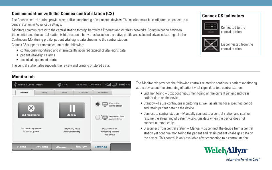 Welch Allyn Connex Central Station Quick Reference Card - Quick Reference Guide User Manual | 2 pages