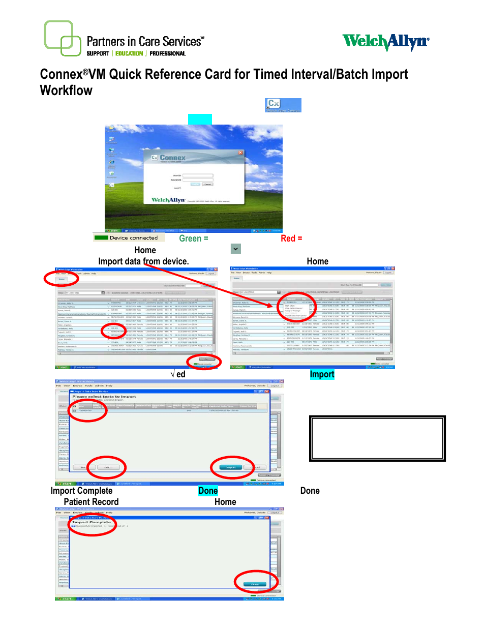 Welch Allyn ConnexVM Quick Reference Card for Timed Interval/Batch Import Workflow - Quick Reference Guide User Manual | 1 page