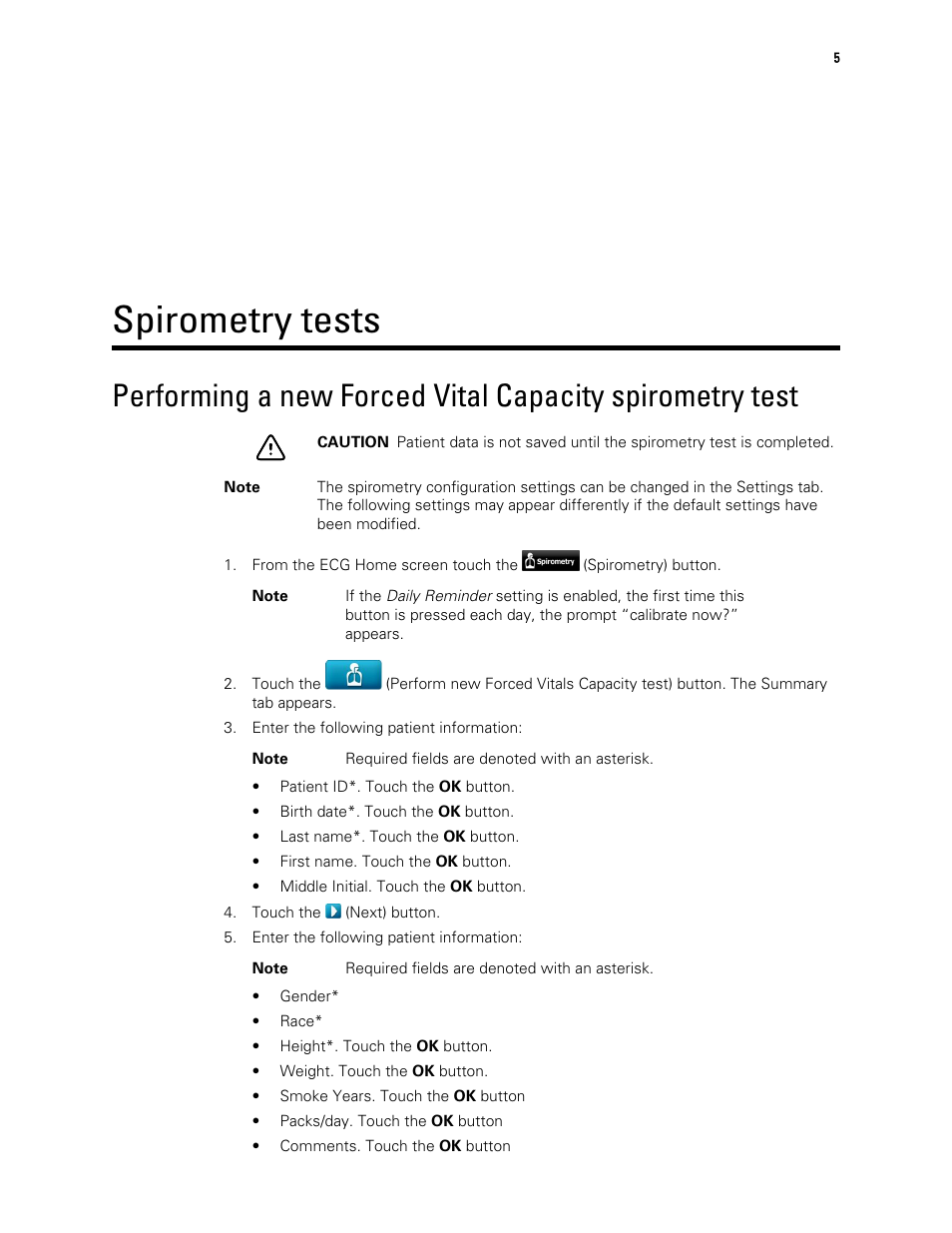 Spirometry tests | Welch Allyn CP150 Spirometry - Quick Reference Guide User Manual | Page 7 / 16