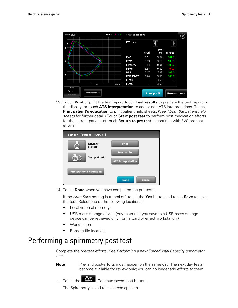 Performing a spirometry post test | Welch Allyn CP150 Spirometry - Quick Reference Guide User Manual | Page 9 / 16