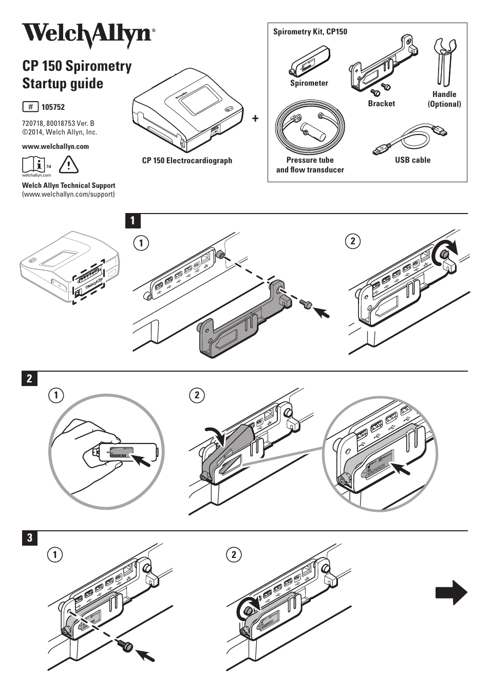 Welch Allyn CP150 Spirometry Start Up Guide - Quick Reference Guide User Manual | 2 pages