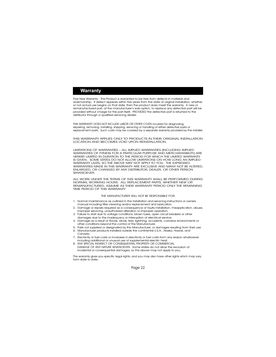 Warranty | Bryant gas furnaces User Manual | Page 23 / 24