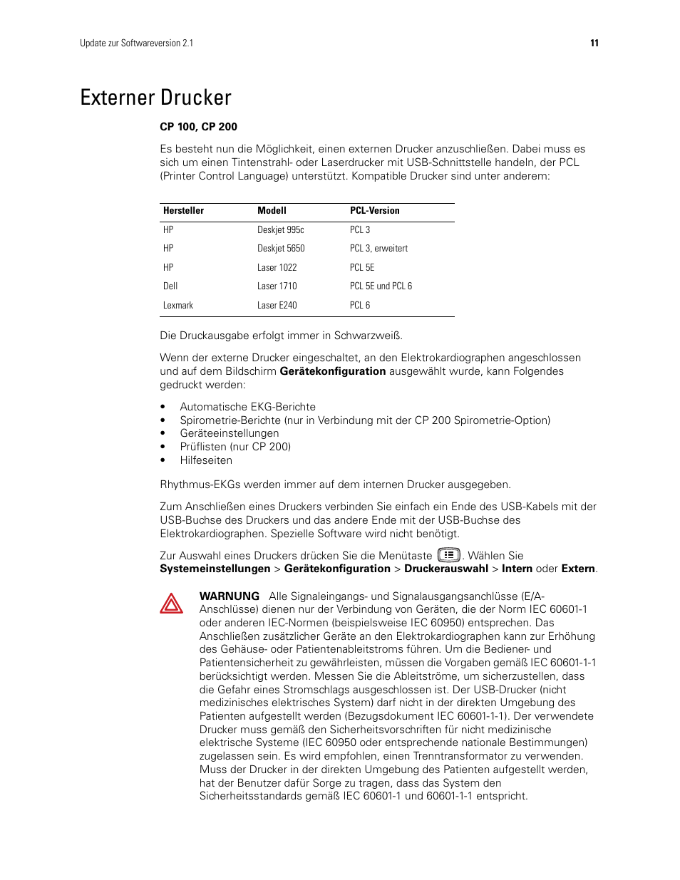 Externer drucker | Welch Allyn CP100 CP200 Software Update 2.1 - Installation Guide User Manual | Page 13 / 44