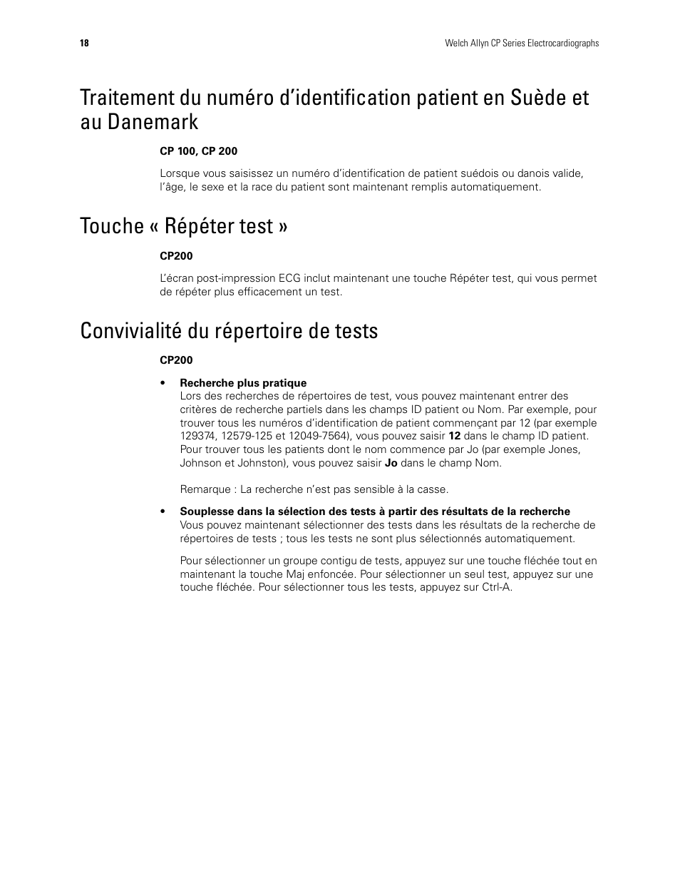 Touche « répéter test, Convivialité du répertoire de tests | Welch Allyn CP100 CP200 Software Update 2.1 - Installation Guide User Manual | Page 20 / 44