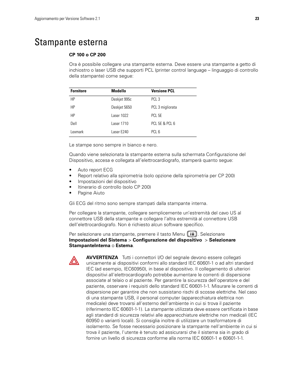 Stampante esterna | Welch Allyn CP100 CP200 Software Update 2.1 - Installation Guide User Manual | Page 25 / 44
