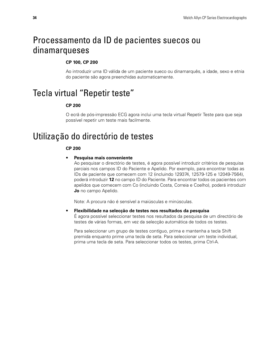 Tecla virtual “repetir teste, Utilização do directório de testes | Welch Allyn CP100 CP200 Software Update 2.1 - Installation Guide User Manual | Page 36 / 44