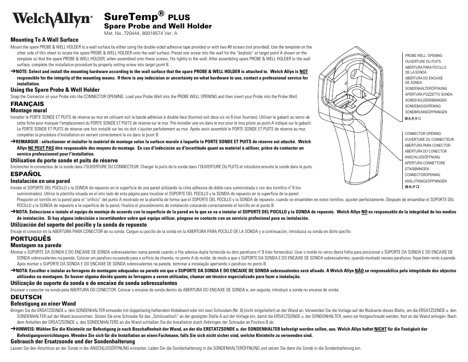 Welch Allyn Suretemp Plus Spare Probe and Well Holder - Installation Guide User Manual | 2 pages