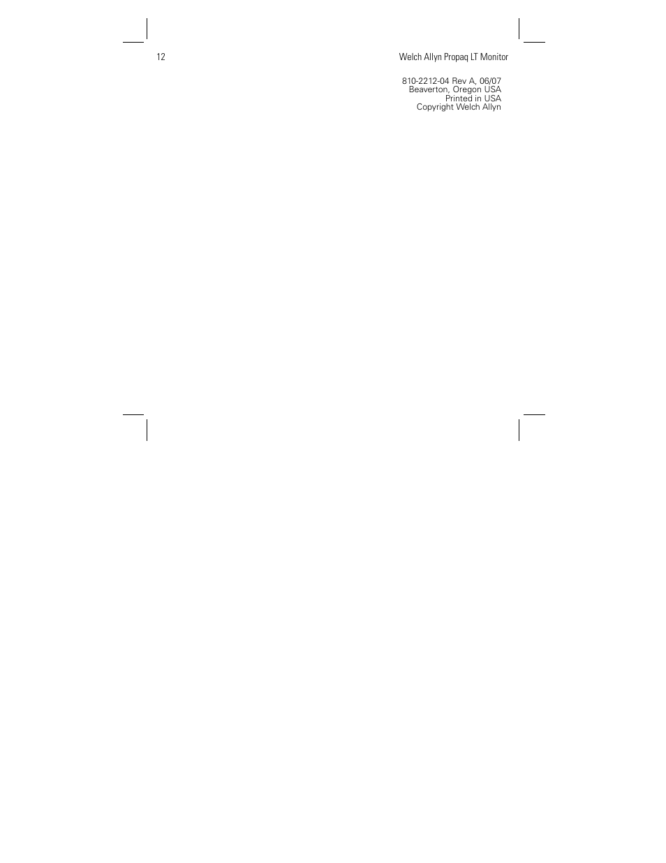 Welch Allyn Propaq LT Monitor Language Set - Installation Guide User Manual | Page 12 / 12