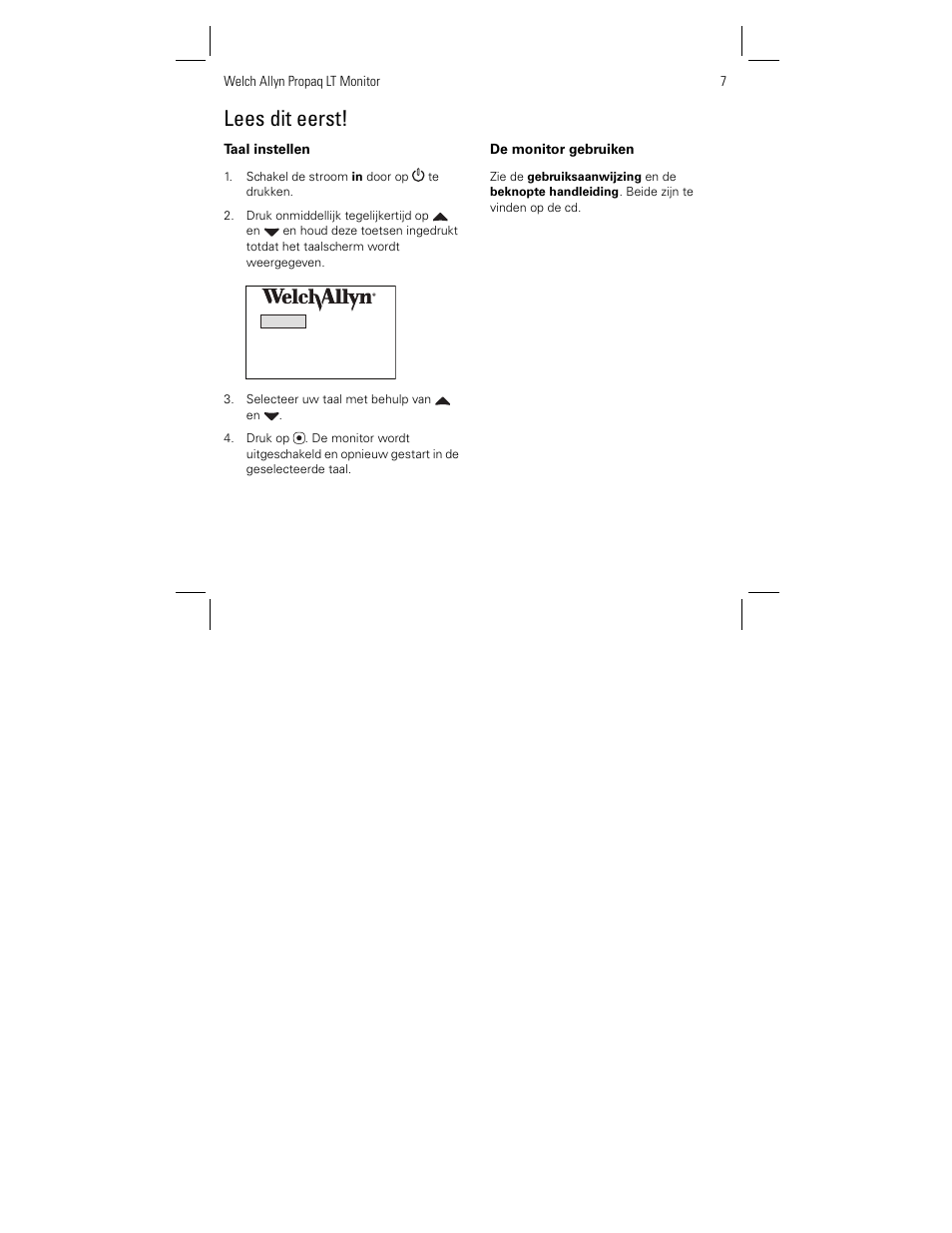 Lees dit eerst | Welch Allyn Propaq LT Monitor Language Set - Installation Guide User Manual | Page 7 / 12
