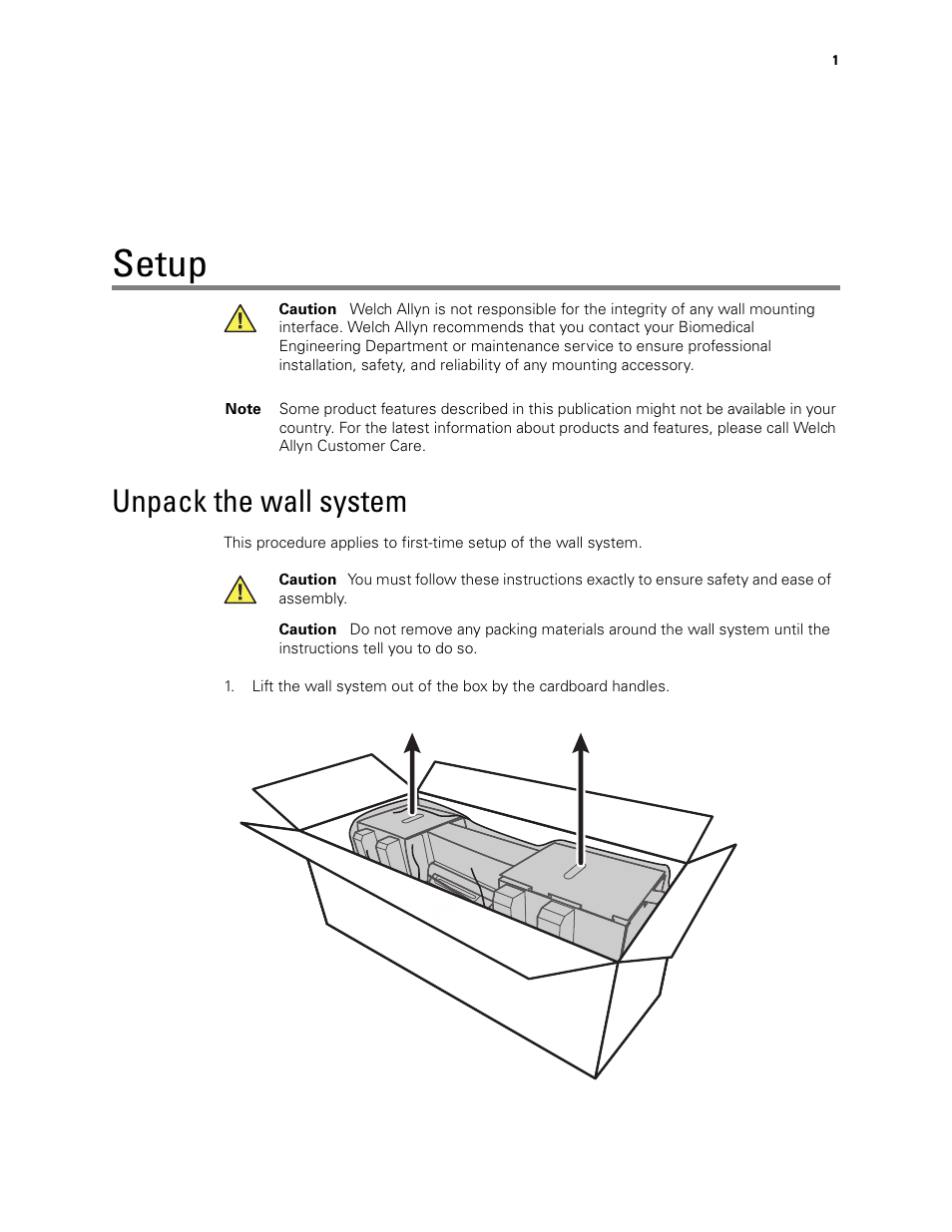 Setup, Unpack the wall system | Welch Allyn Connex Integrated Wall System Start Up Guide - Installation Guide User Manual | Page 5 / 22