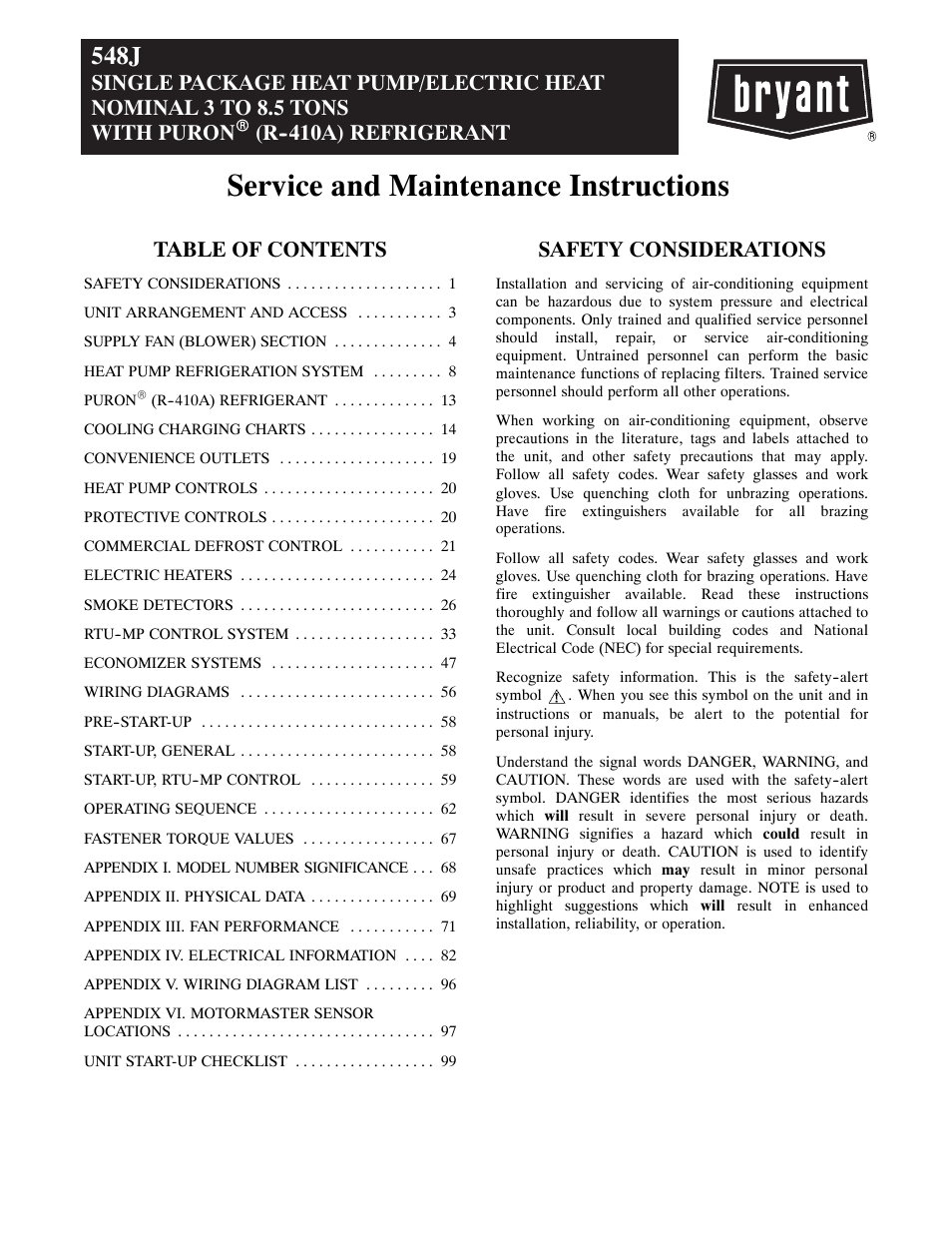 Bryant 548J User Manual | 100 pages