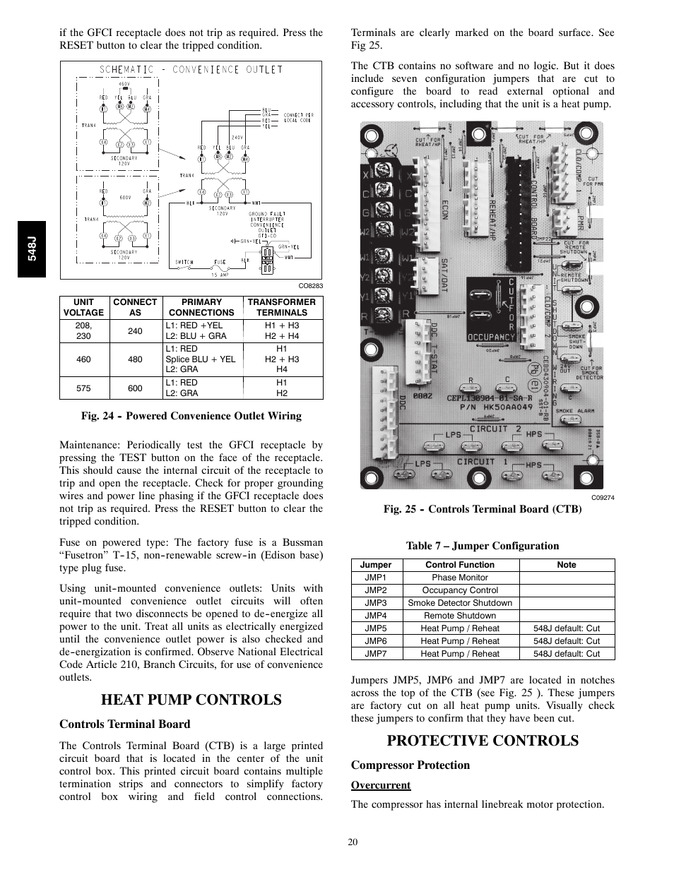 Heat pump controls, Protective controls, Controls terminal board | Compressor protection | Bryant 548J User Manual | Page 20 / 100