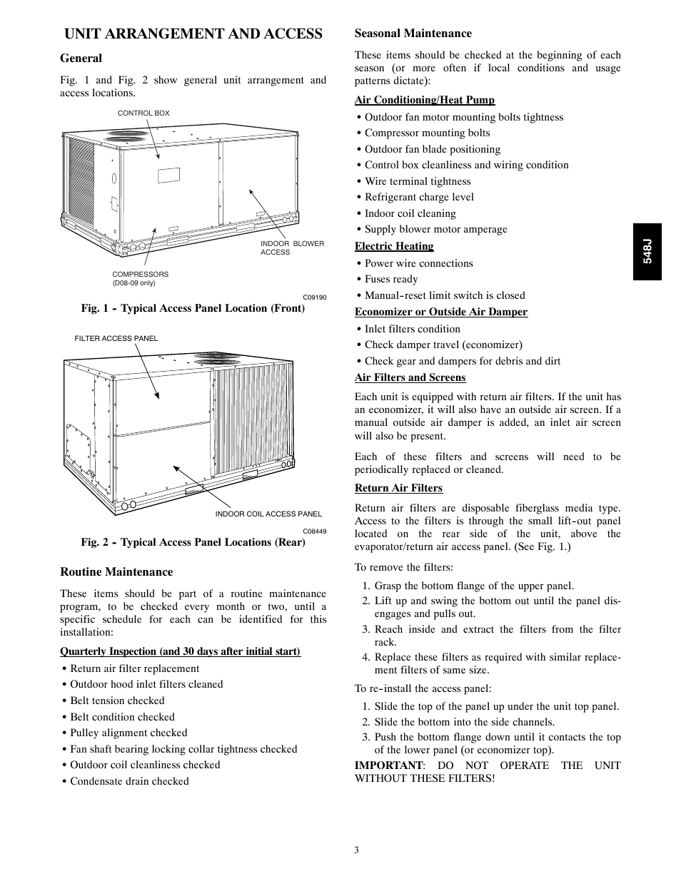Unit arrangement and access | Bryant 548J User Manual | Page 3 / 100