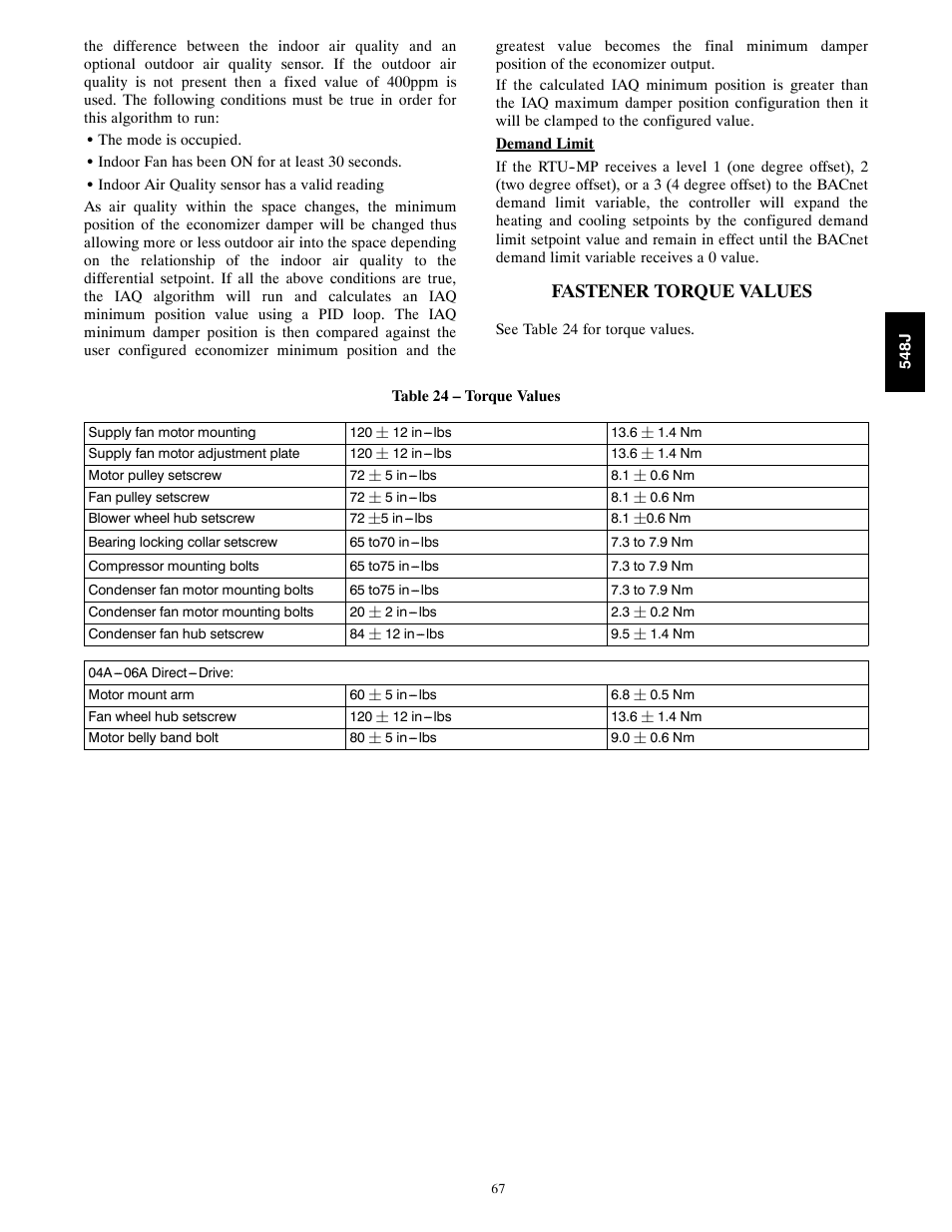 Fastener torque values | Bryant 548J User Manual | Page 67 / 100