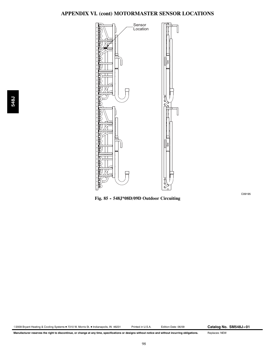 Appendix vi. (cont) motormaster sensor locations, 548j | Bryant 548J User Manual | Page 98 / 100