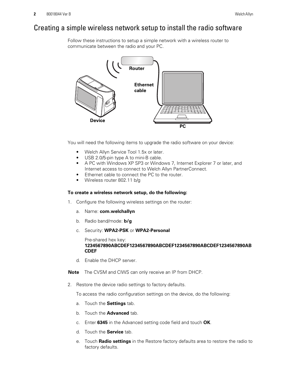 Welch Allyn Connex Vital Signs Monitor, Radio Software Configuration - Installation Guide User Manual | Page 2 / 10