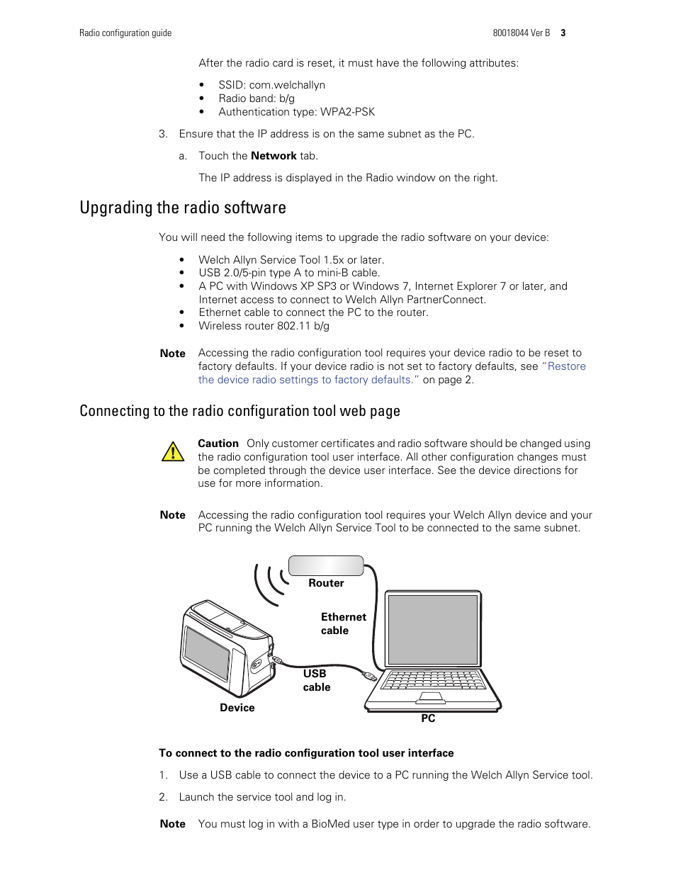 Upgrading the radio software | Welch Allyn Connex Vital Signs Monitor, Radio Software Configuration - Installation Guide User Manual | Page 3 / 10