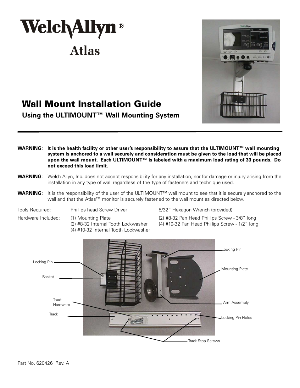 Welch Allyn Atlas Monitor Wall Mount Instructions - Installation Guide User Manual | 2 pages