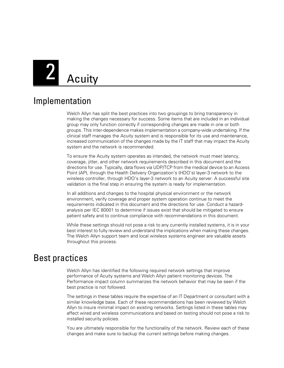 Acuity, Implementation, Best practices | 2 - acuity, Implementation best practices | Welch Allyn Connex and Acuity Network Installation Best Practices , User Manual - Installation Guide User Manual | Page 7 / 18