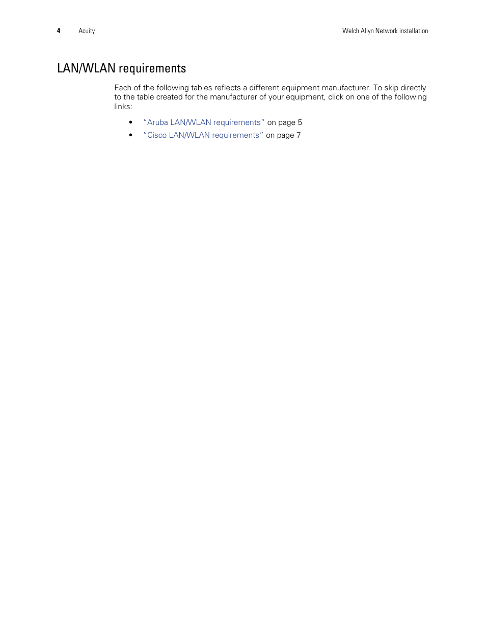 Lan/wlan requirements | Welch Allyn Connex and Acuity Network Installation Best Practices , User Manual - Installation Guide User Manual | Page 8 / 18