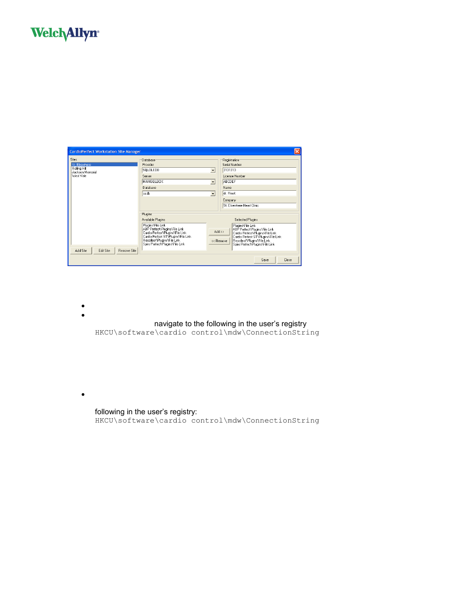 Site manager, E “site manager | Welch Allyn Cardioperfect Workstation, Software Version 1.6.5 - Installation Guide User Manual | Page 42 / 56